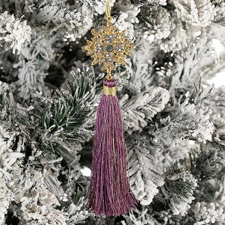 Новогодняя подвеска с золотистым цветком и сиреневой кисточкой Gold Flower Pendant With Purple Tassel 18 cm