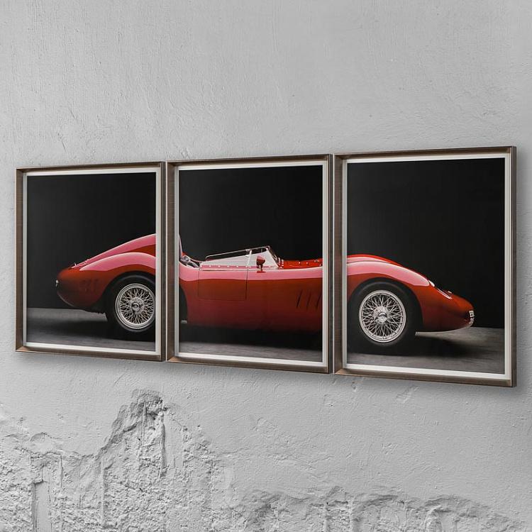 Модульный фото-принт в деревянной раме Мазерати 250С Фантуцци Set Of 3 Maserati 250S Fantuzzi, Pewter Frame