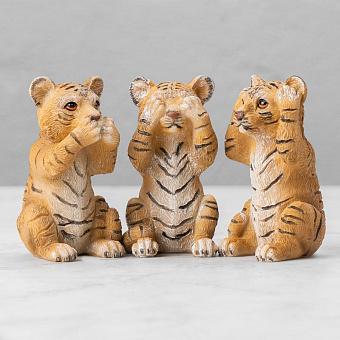 Set Of 3 See/Hear/Speak No Evil Tigers Orange/White 10 cm