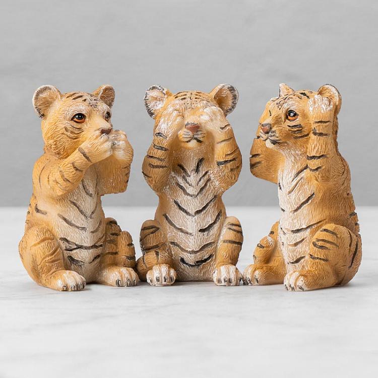 Set Of 3 See/Hear/Speak No Evil Tigers Orange/White 17 cm