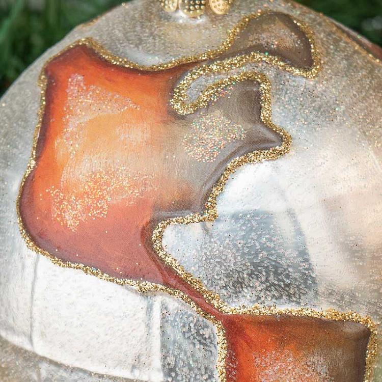Набор из 2-х ёлочных игрушек Земной шар Set Of 2 Glass World Globe Ball Gold/Cream 10 cm