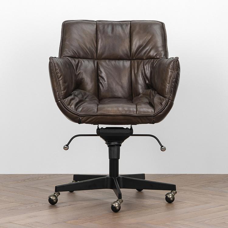 Кресло Center Swivel Armchair On Wheels RM натуральная кожа Antique Master - ракурс 3