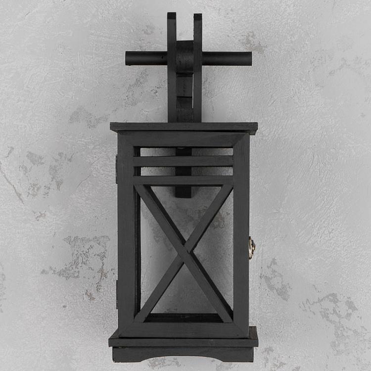 Чёрный деревянный настенный подсвечник Black Wall Wooden Lantern