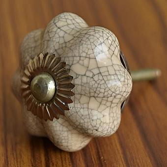 Cream Crackle Melon Ceramic Knob