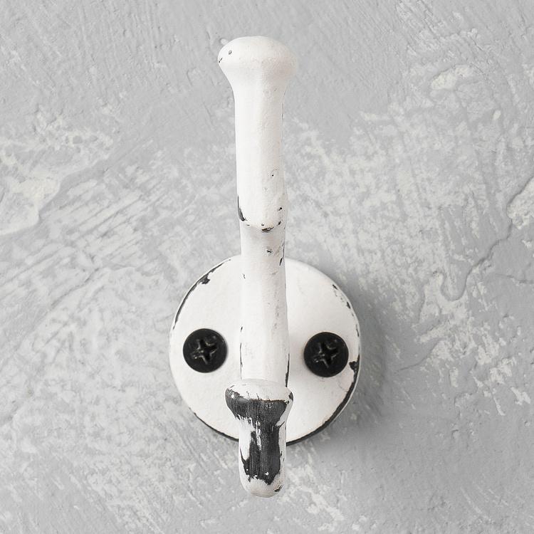 Двухрожковый белый потёртый крючок в стиле шебби-шик Shabby Chic Distressed White Cast Iron Hook