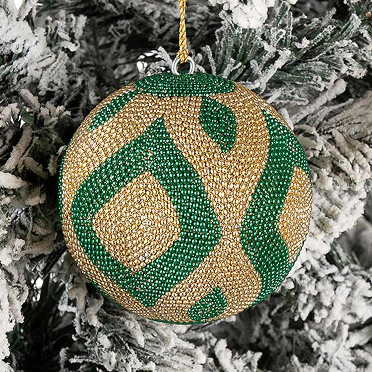 Ёлочная игрушка Шар с узором из золотого и зелёного бисера, XS Beads Ball Gold And Green 7 cm