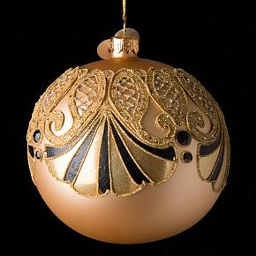 Glass Art Deco Fan Ball Gold/Black 10 cm