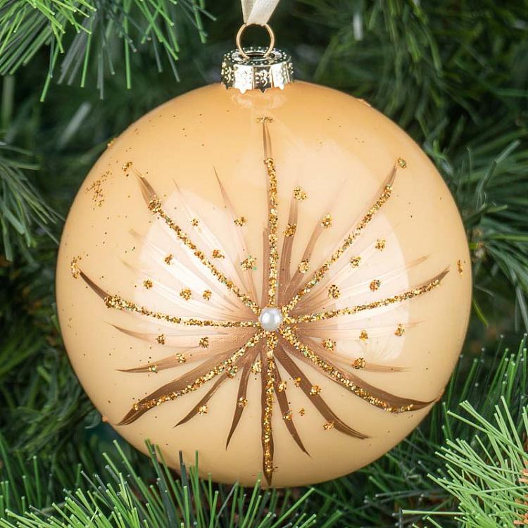 Большой бежевый ёлочный шар Снежинка Large Snowflake Ball Beige 10 cm