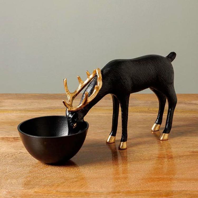 Подставка для мелочей Чёрный олень с золотыми рогами Deer Golden Horns Trinket Tray Black