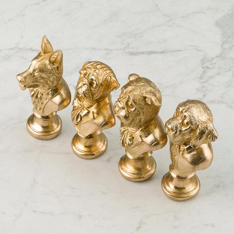 Набор из четырёх золотых статуэток Бюст Собаки Set Of 4 Bust Dogs Gold