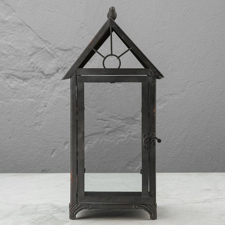 Подсвечник Скворечник с птицей Aged Gray Metal Lantern House Shape