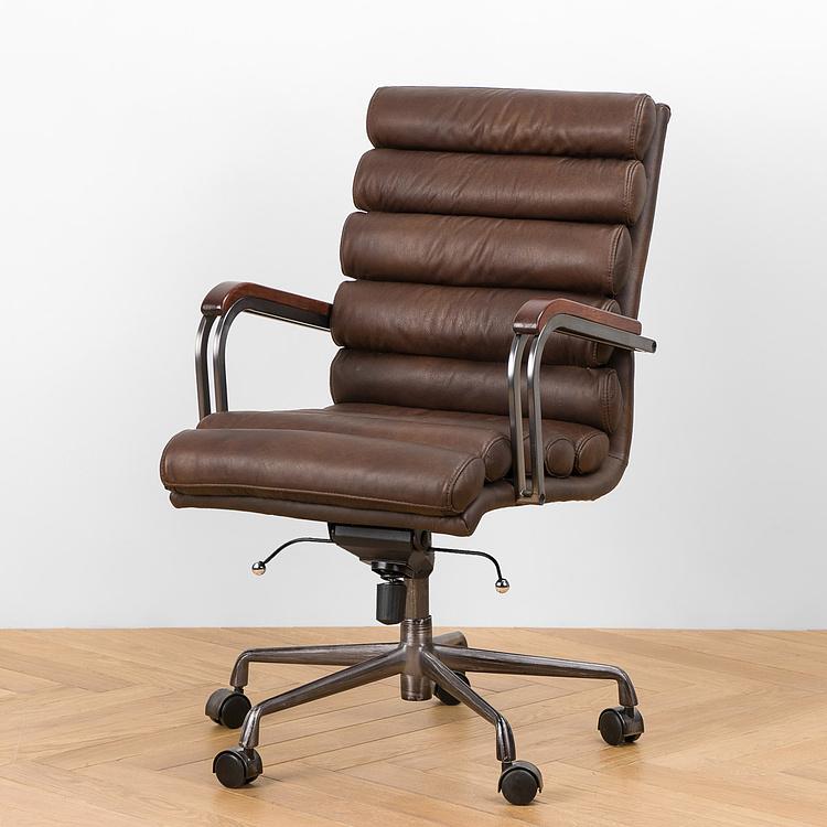 Кресло Ufficio Torino Armchair, Red Brown Wood 2 D натуральная кожа Mars