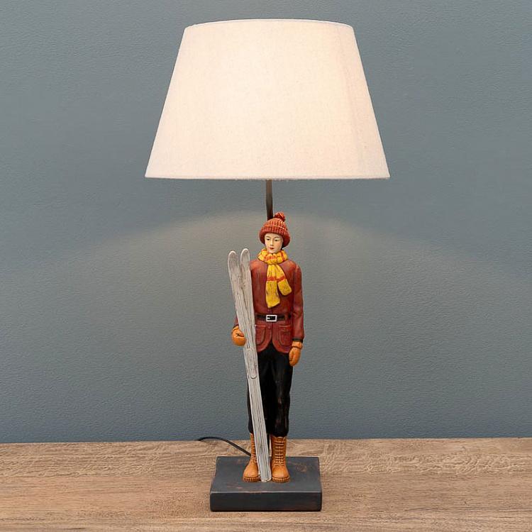 Skier Vintage Table Lamp With Beige Shade