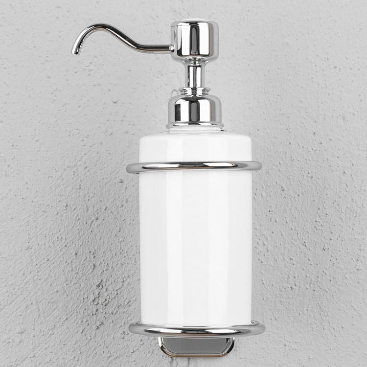 Настенный белый дозатор для жидкого мыла в подставке цвета хром Single Soap Dispenser Chrome