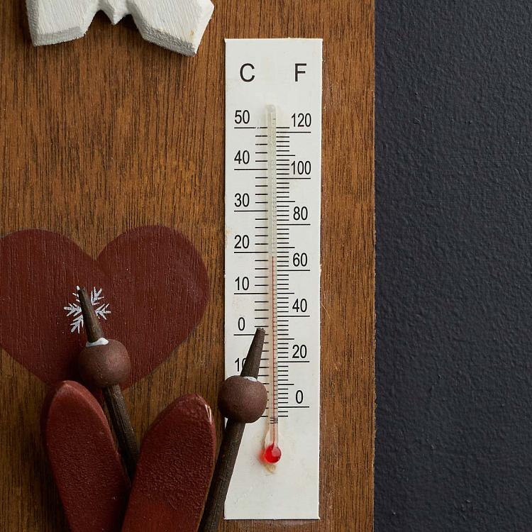 Настенный деревянный термометр с лыжами и снежинками дисконт5 Wooden Thermometer With Ski And Snowflakes 24 cm discount5