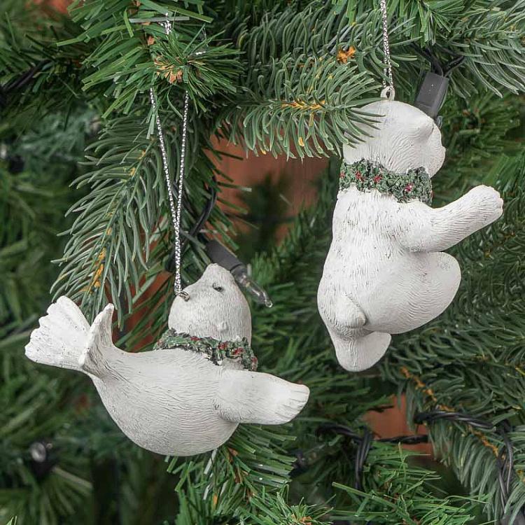 Набор из двух ёлочных игрушек Полярный медведь и тюлень Set Of 2 Xmas Polar Bear And Seal White 10 cm