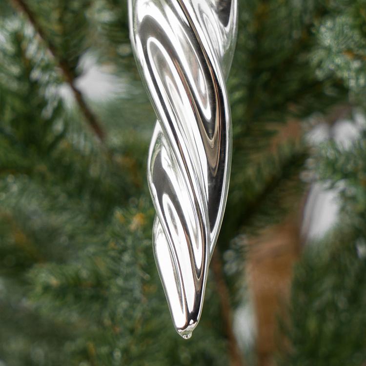 Ёлочная игрушка Серебристая витая сосулька Silver Twisted Icicle 15 cm