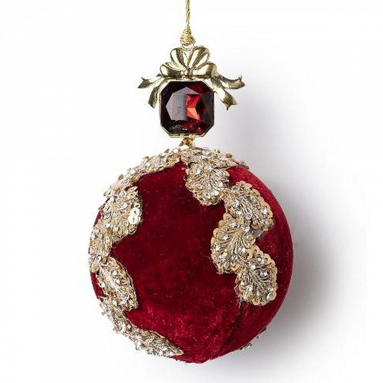 Gold Applique And Bead Velvet Ball Red 15 cm