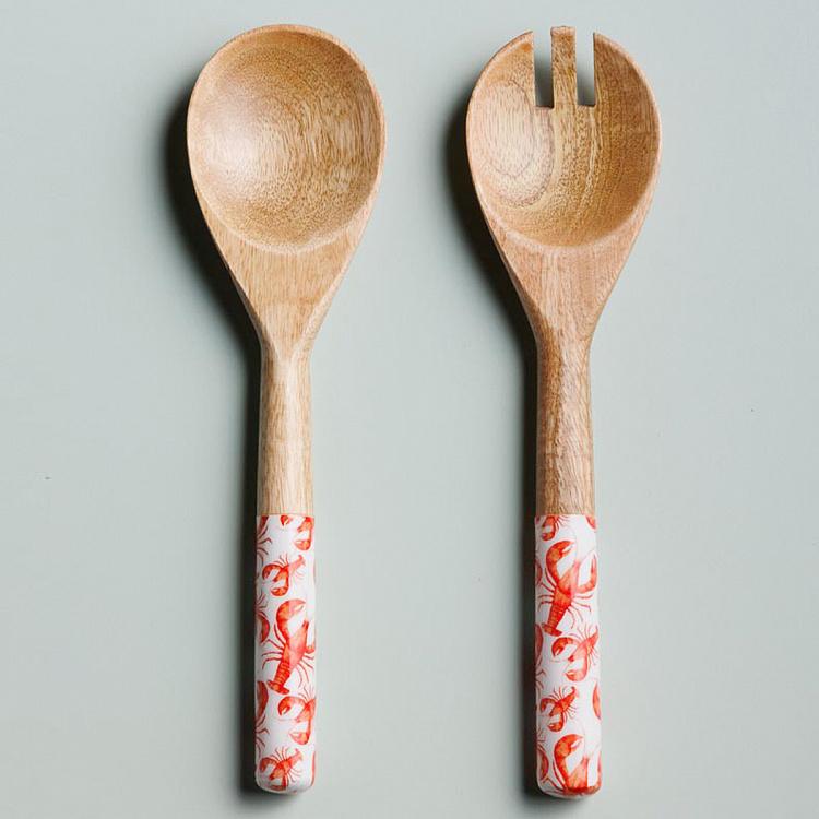 Набор из двух салатных ложек Лобстеры Set Of 2 Salad Servers Lobsters Mango Wood