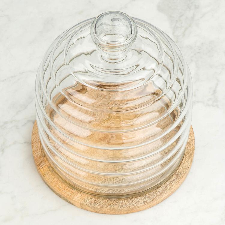 Деревянная доска со стеклянным колпаком Улей, S Bee Dish And Cover Small