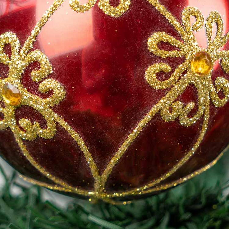 Красный ёлочный шар с золотым узором Ball Red With Gold Pattern 8 cm