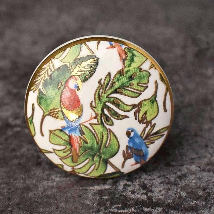 Керамическая мебельная ручка Райские птицы Birds Of Paradise Ceramic Gold Knob