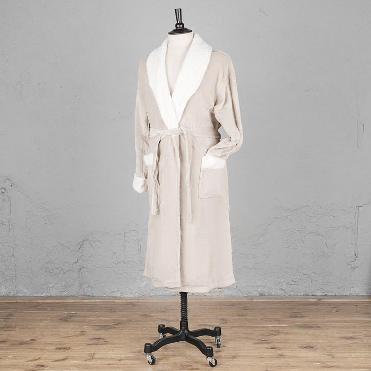 Серый домашний халат из микрофибры с шерповой горловиной, размер L Peignoir Microfibre Gris Encolure Sherpa Taille L