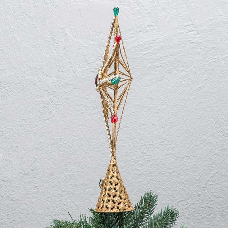Верхушка на ёлку Полярная звезда золотистая с разноцветными стразами Wire Jewel Northern Star Tree Topper Multi 35 cm