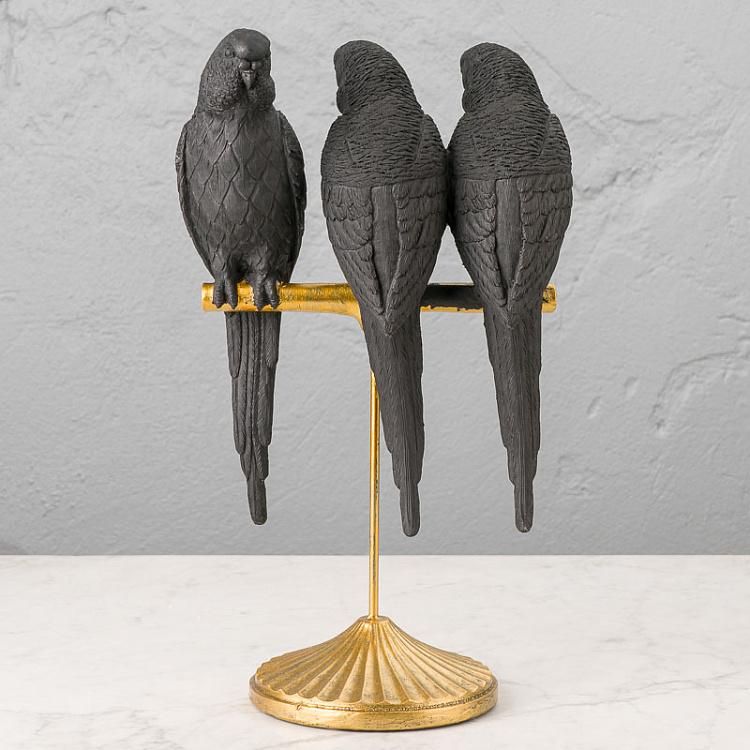 Статуэтка Чёрные попугаи на золотой перекладине Black Parrots On Golden Stand