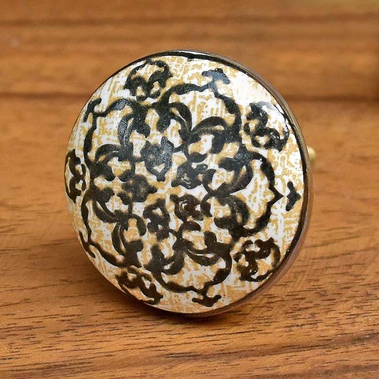 Керамическая мебельная ручка Мандала Mustard Gold Mandala Ceramic Knob