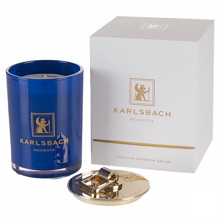 Арома-свеча в синем стакане с золотой крышкой Цитрус Aroma Candle In Dark Blue Glass With Gold Classic