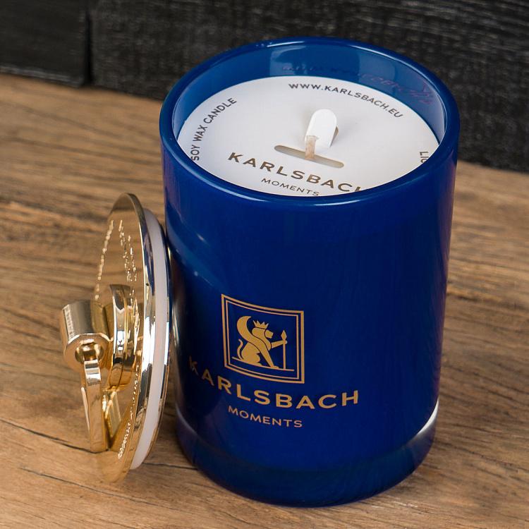 Арома-свеча в синем стакане с золотой крышкой Классика Aroma Candle In Dark Blue Glass With Gold Classic