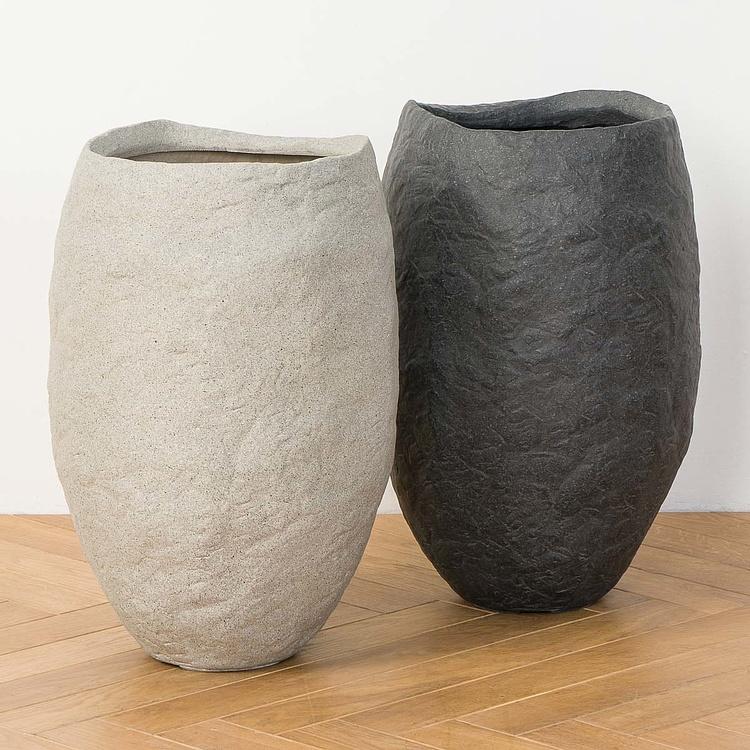 Высокое тёмно-серое кашпо-чаша Эффектори Органик, S Effectory Organic Tall Bowl Dark Gray Small