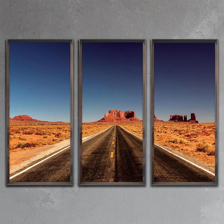 Модульный фото-принт в деревянной раме Долина Монументов Set Of 3 Monument Valley, Pewter Frame