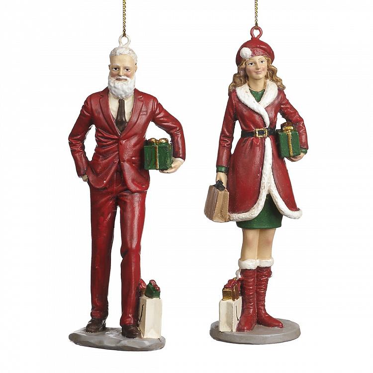 Набор из двух ёлочных игрушек Семейная пара с покупками Set Of 2 Xmas Shopping Couple 12,5 cm