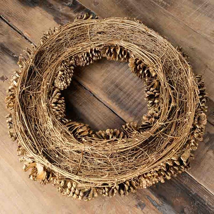 Золотистый венок из шишек Pinecone Wreath Gold 46 cm