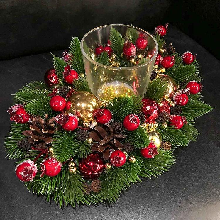 Новогодний подсвечник в венке 2 New Year Candle Holder Wreath 2