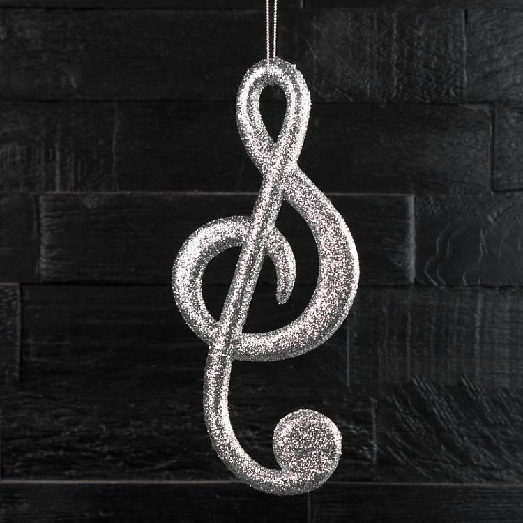 Набор из трёх ёлочных игрушек Серебристые блестящие ноты Set Of 3 Glitter Music Notes Silver 17,5 cm