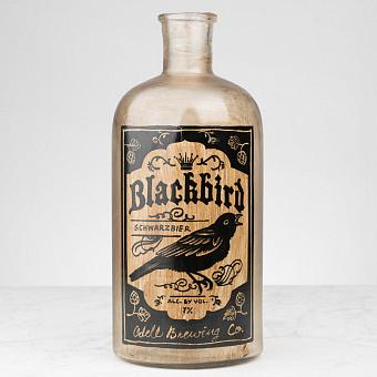 Handpainted Glass Bottle Beer Blackbird