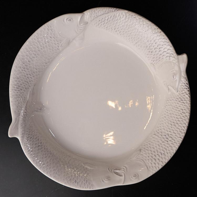 Белая круглая тарелка Рыба дисконт White Fish Shape Round Plate discount