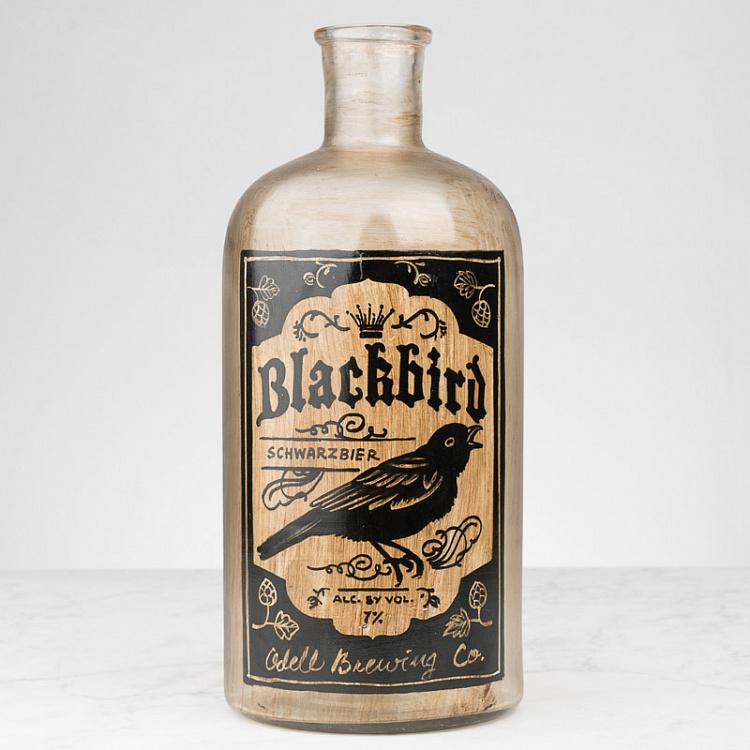 Бутылка с ручной росписью Чёрный дрозд Handpainted Glass Bottle Beer Blackbird