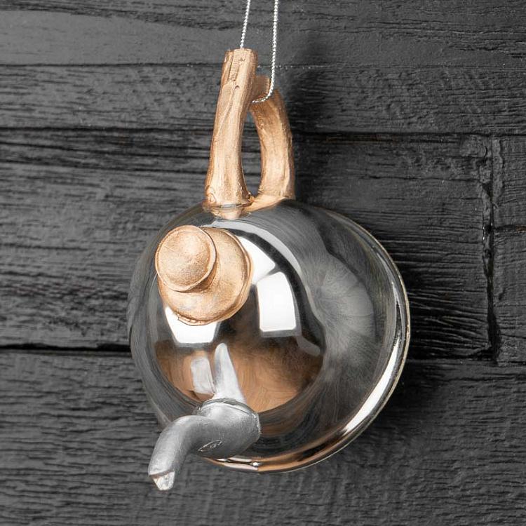 Ёлочная игрушка Серебряный чайник Glass Hanger Teapot Silver 10 cm