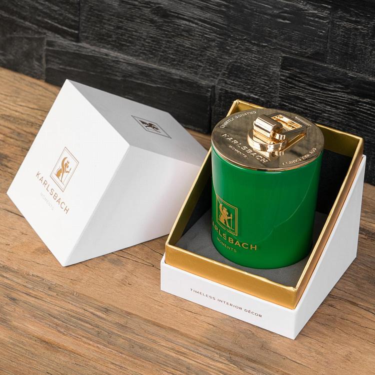 Арома-свеча в зелёном стакане с золотой крышкой Магнолия Aroma Candle In Dark Green Glass With Gold Lid Magnolia