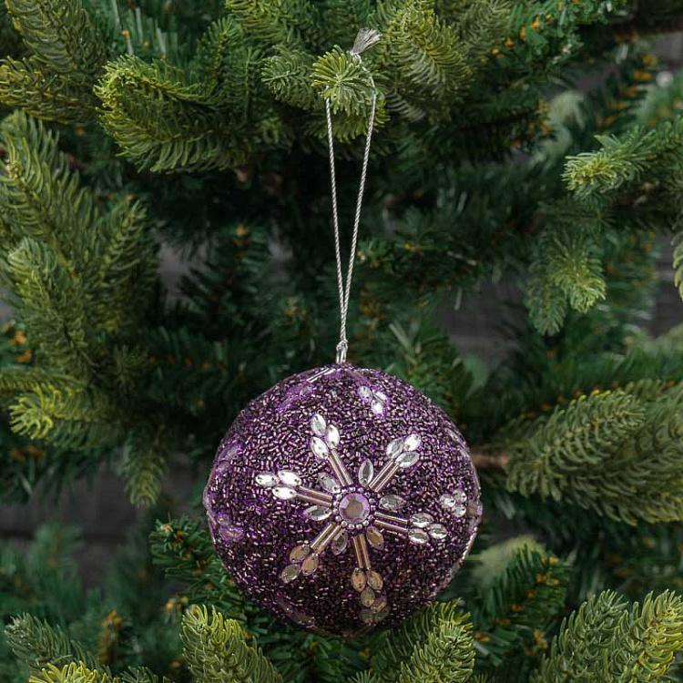 Фиолетовый ёлочный шар со снежинкой Snowflake Ball Purple 9 cm