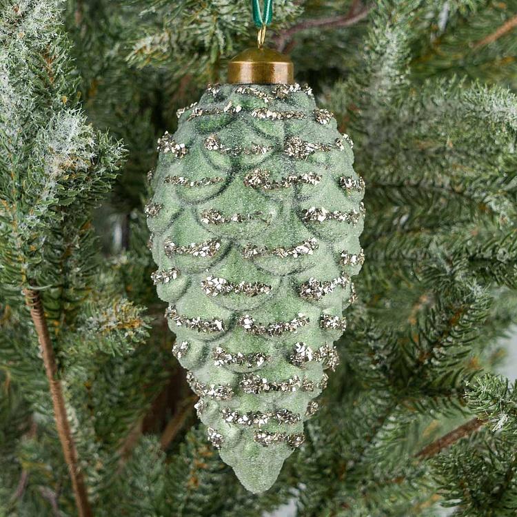 Ёлочная игрушка Матовая зелёная шишка Matte Pine Cone Green 15 cm