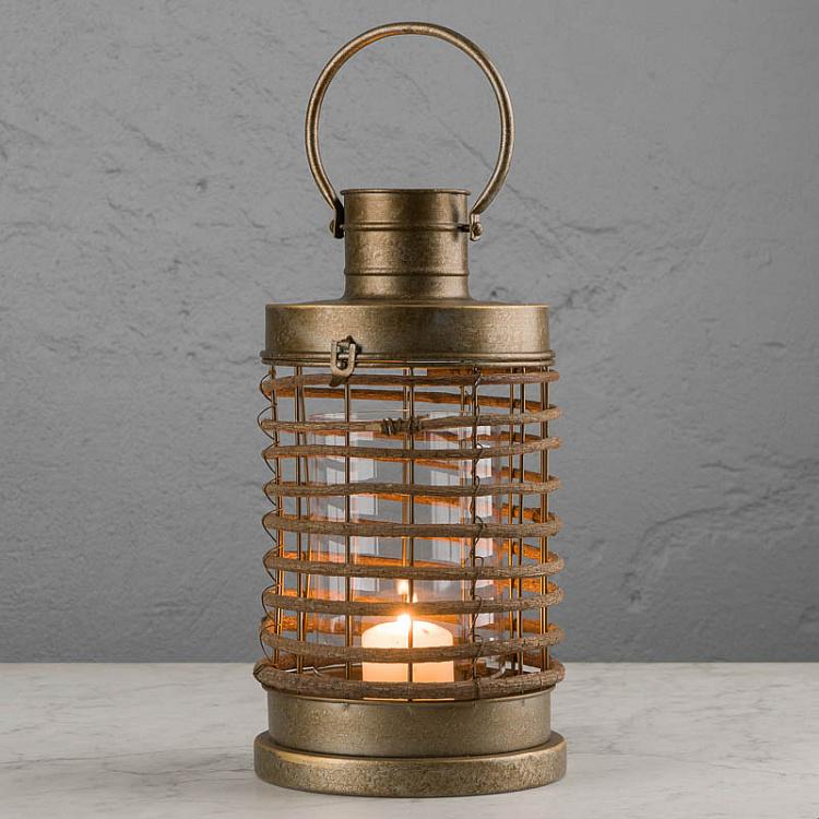 Подсвечник из состаренного металла в виде фонаря Aged Copper Metal Lantern