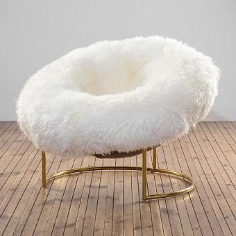 Кресло Cave Chair, Shiny Brass натуральный мех Yeti White