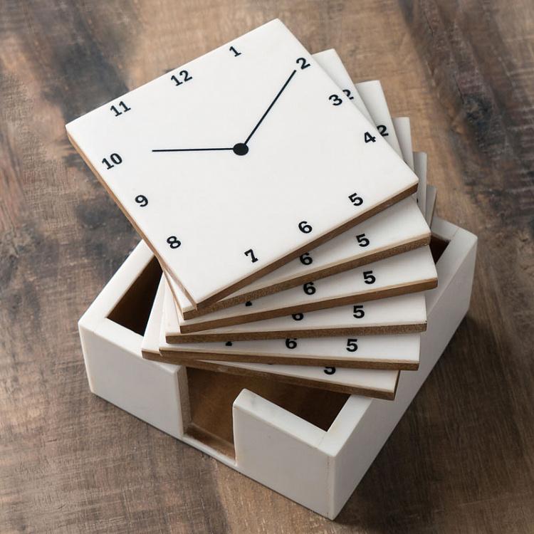Набор из шести подставок под стаканы в футляре Часы Set Of 6 Coasters Clock In Case