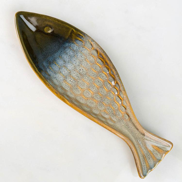 Сервировочное блюдо в виде рыбы с сотами в цветовой технике Тай-Дай Honeycombed Fish Tray Tye And Dye