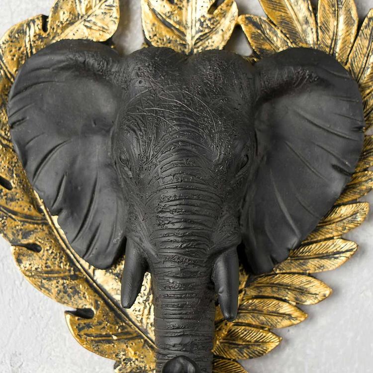 Декоративный крючок Слон в золотых листьях Elephant Hook Black And Gold